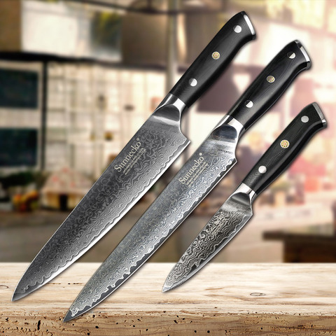 SUNNECKO 3PCS Damascus Kitchen Knife Set Slicer Chef Paring Kinfe Cooking Knife Japanese VG10 Sharp Knife Cutter G10 Handle ► Photo 1/6