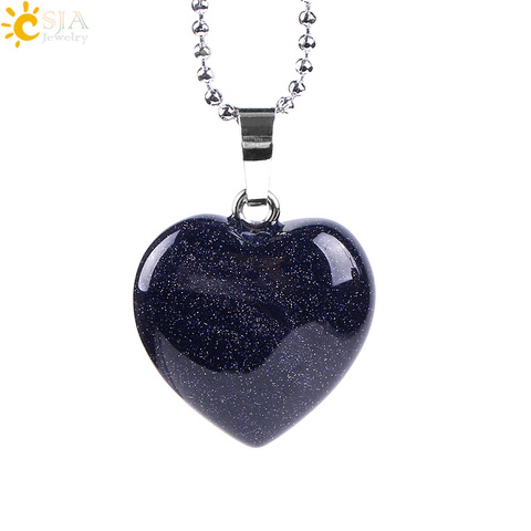 CSJA Natural Gem Stone Love Heart Chain Necklace & Pendant for Lover Reiki Healing Blue Brown Sand Opal Charm Sweet Jewelry E757 ► Photo 1/6