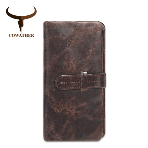COWATHER 2022 New fashion cow genuine leather mens wallets for men,long style design wallet carteira masculina original brand ► Photo 1/6