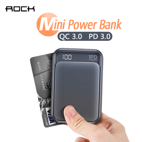 ROCK 18W Type C PD QC 3.0 Power Bank 10000mah Mini External Battery LED Display USB Quick Fast Charging Powerbank For Xiaomi Mi ► Photo 1/6