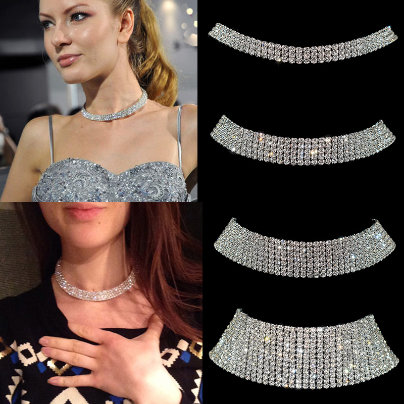 Fashion Party Jewelry Rhinestone Crystal Choker Necklace Wedding Full 
