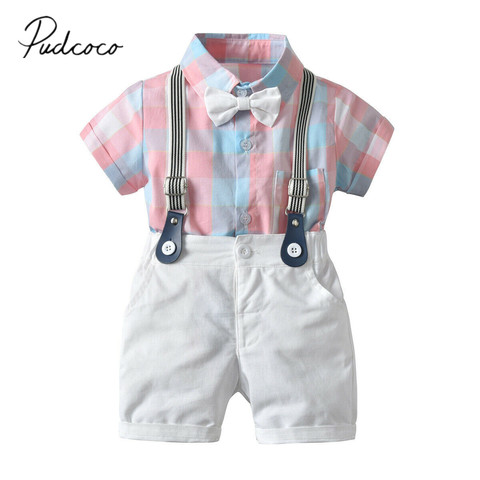 2022 Baby Summer Clothing Infant Kid Baby Boy Clothes Sets Formal Tuxedo Gentleman Suit Plaid Romper Overall Pants Outfits 6M-4T ► Photo 1/6