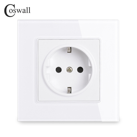 Coswall Wall Crystal Glass Panel Power Socket Plug Grounded, 16A EU Standard Electrical Outlet 86mm * 86mm ► Photo 1/6