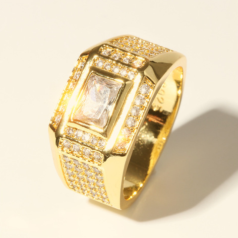 Vintage Bling Crystal Filled Gold Color Signets Rings for Men Fashion Jewelry Gift Wedding Ring Size 7-12 ► Photo 1/4