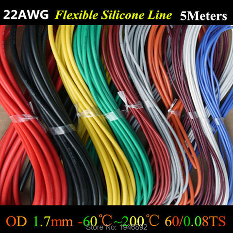 5Meters/lot - 22 AWG Flexible Silicone Wire RC Cable 22AWG 60/0.08TS OD 1.7mm Tinned Copper Wire With 10 Colors to Select ► Photo 1/5