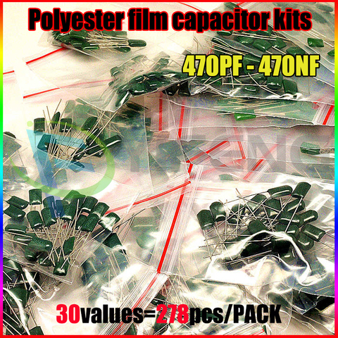 Lowest Price 278 Pcs 30 Values Polyester Film Capacitor Assorted Assortment Kit 470pf - 470nf 100V ► Photo 1/1