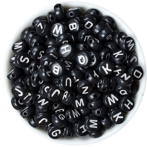 200pcs Black English Alphabet Acrylic Beads For Diy Bracelet