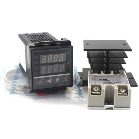 Dual Digital PID Temperature Controller Kit REX-C100 with SSR-40DA + Heat Sink + 2m Quality K Probe ► Photo 1/6
