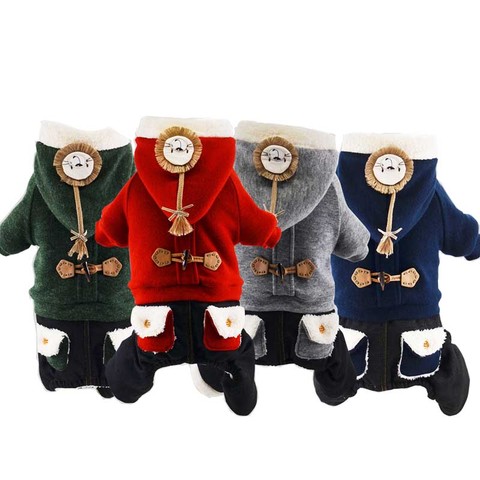 Warm Winter Clothing for Pet Cartoon Dog Clothes Pet Jumpsuit Fleece Inside Dog Outfit Overalls for Dogs Hood XS S M L XL ► Photo 1/6
