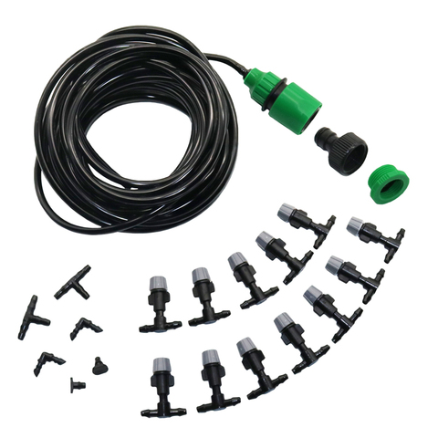 1 Sets Fog Nozzles Micro Automatic Garden irrigation watering Kit 10m hose and Gray spray head with 4/7mm tee and connector ► Photo 1/6