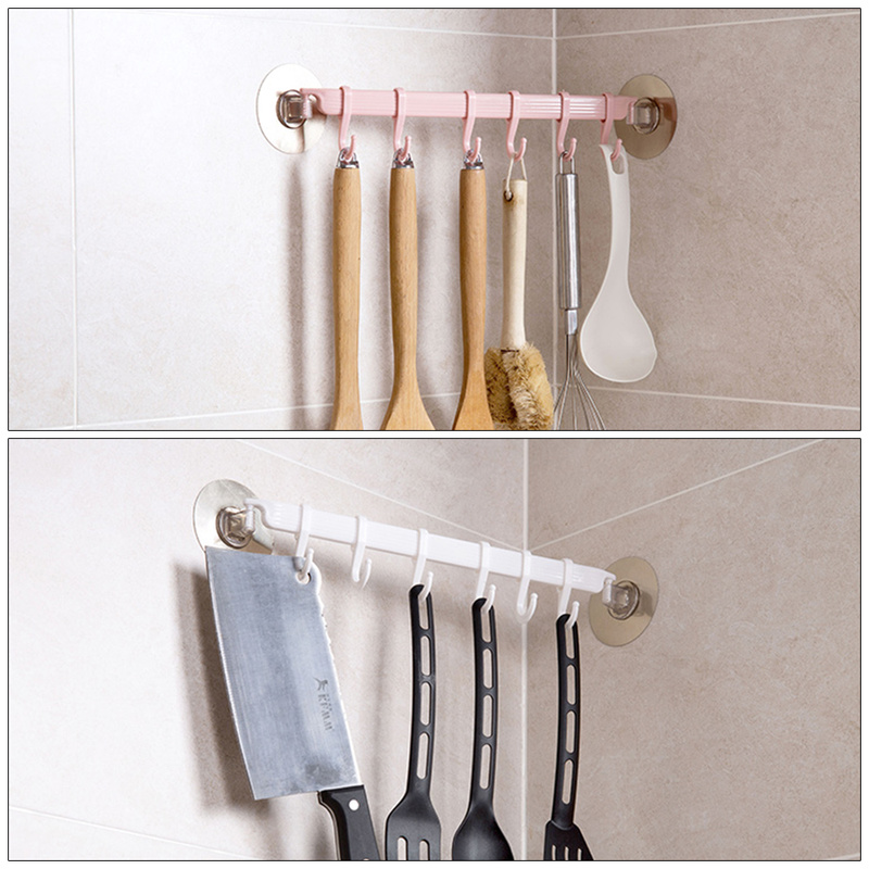 6 Row Of Hook Nail-free Adhesive Rack Wall  Hanger Shelf Kitchen Holder