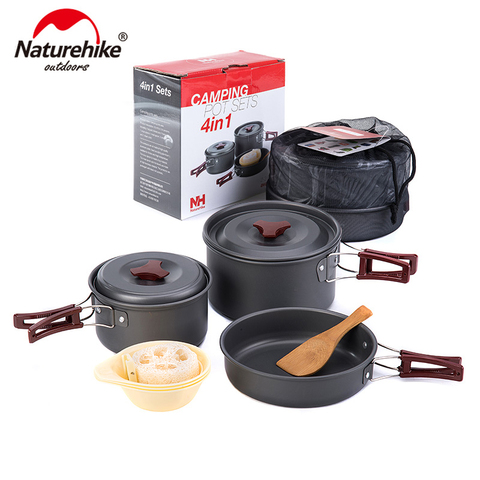 Naturehike Outdoor Tableware Camping Hiking Cookware Set 4 in 1 Picnic For 2-3 Person NH15T203-G ► Photo 1/6