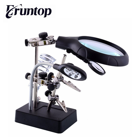 Eruntop MG16129-C Welding Magnifying Glass Clamp 5 LED Auxiliary Clip Magnifier Hand Soldering Solder Iron Stand Holder Station ► Photo 1/6