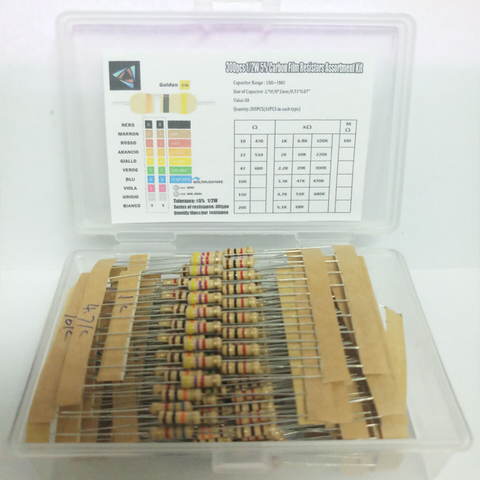 Hot Sale 300pcs 30value Rang 10ohm-1Mohm 1/2W 5% Carbon Film Metal Resistors Assortment Kit Set NEW 30 Values Resistor ► Photo 1/6
