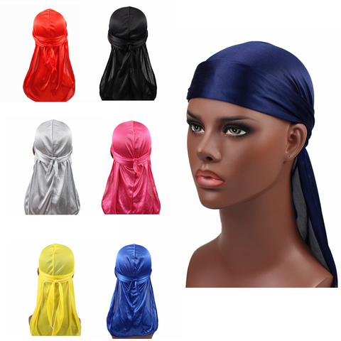 Unisex Women Men Silk Durag Turban Hat Wigs Biker Headwear Headband Hair Accessories Long Tail Straps Bandanas Silky Durags ► Photo 1/6