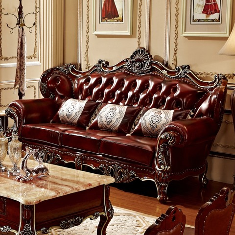 Procare Living Room Furniture Muebles, Wood And Leather Sofa Set