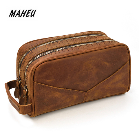 MAHEU 2022 New Fashion Men's Genuine Leather Clutch Wallet Soft Natural Cow Skin Mans Organizer Wallets Bag Day Cluth Hand Bags ► Photo 1/6