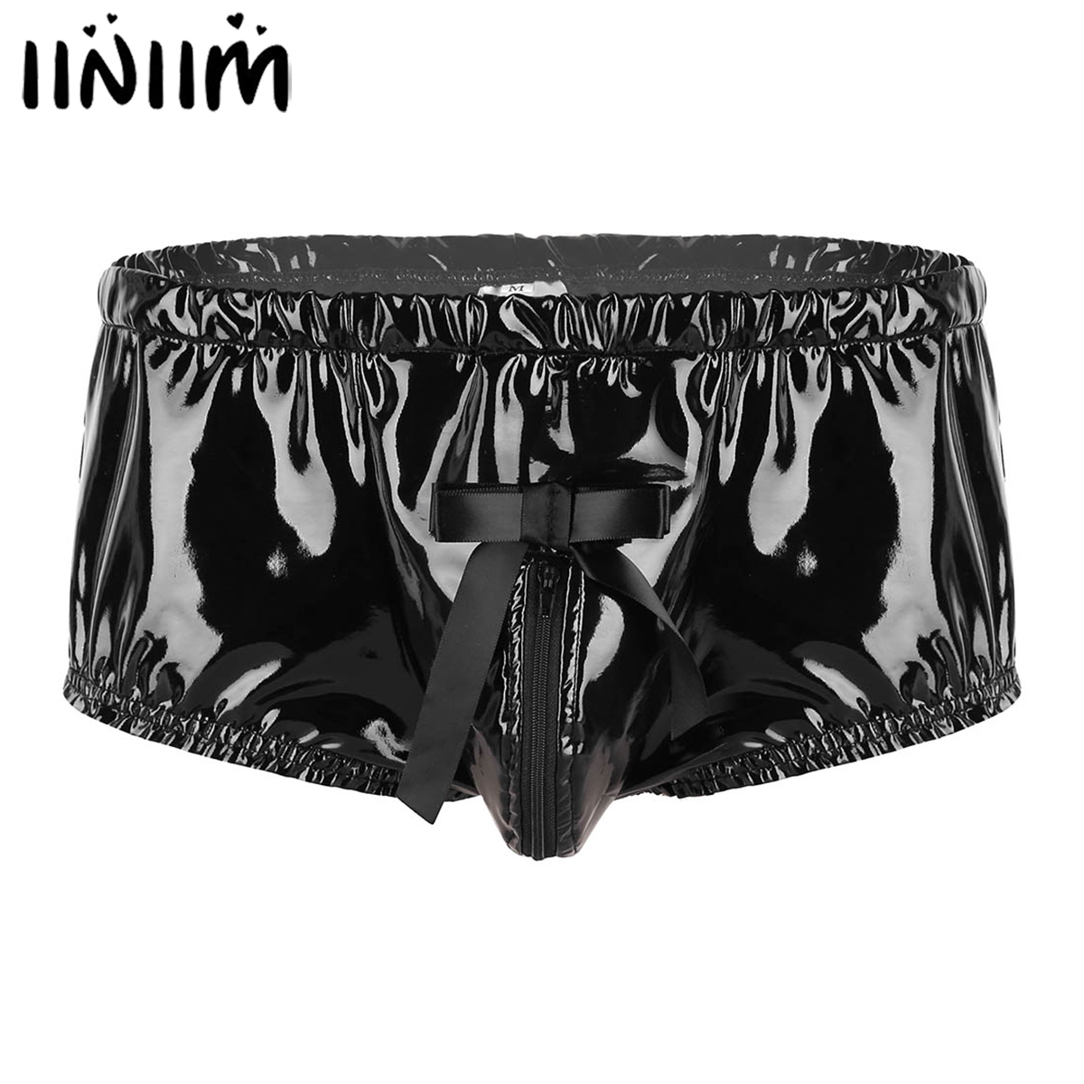 Iiniim Mens Lingerie Wetlook Panties Zippered Jockstraps Bulge Pouch Back Frilly Sissy Ruffled 3861