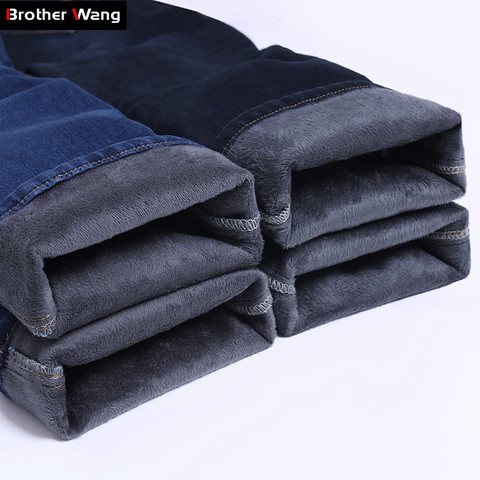 Big Plus Size Men Warm Jeans 2022 Winter New Fashion Casual High Quality Fleece Elastic Straight Thick Trousers Jeans Male Brand ► Photo 1/6