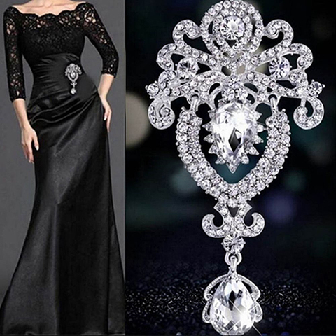 Hot New Women Large Flower Bridal Crown Crystal Rhinestone Brooch Pin Jewelry Charm ► Photo 1/6