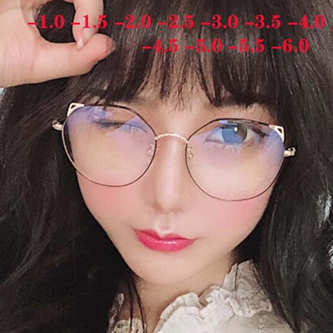 Metal Cat Ears Myopia Finished Glasses Women Men Round Nearsighted Clear Spectacle -1 -1.5 -2 -2.5 -3 -3.5 -4 -4.5 -5 -6 ► Photo 1/6
