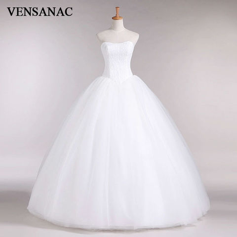 VENSANAC 2022 New A Line Lace Sweetheart Off the shoulder Sleeveless White Satin Bridal Wedding Dress Wedding Gown 30335 ► Photo 1/3