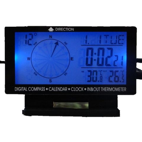 Digital Car Inside Outside Thermometer 5in1 Blue Backlight Car Compass With In/Outdoor Temperature Meter & Clock Calendar ► Photo 1/6