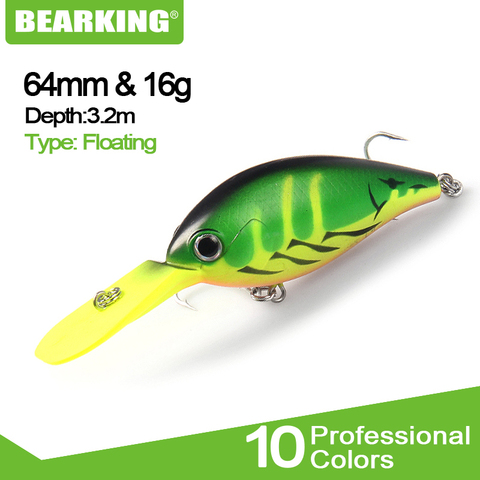 Perfect BearKing Hot professional fishing lures,  crank 64mm/16g,dive 3.2m,each lot 5pcs different colors free shipping ► Photo 1/6