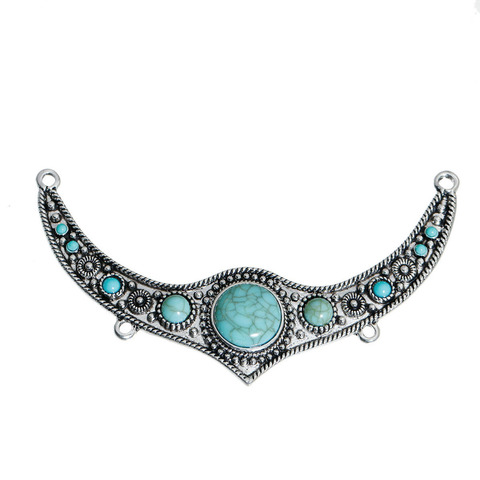 DoreenBeads Zinc Alloy Bohemia Connectors Findings Horn-shaped Silver Color Color Green Imitation Turquoise 11.5x6.2cm 1 PC ► Photo 1/3
