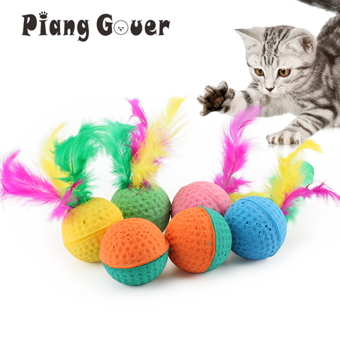 10Pcs/Lot Pet Toys Latex Ball Cat Toy Foam Ball Feahter Kitten Playing Cats Ball Toy ► Photo 1/6