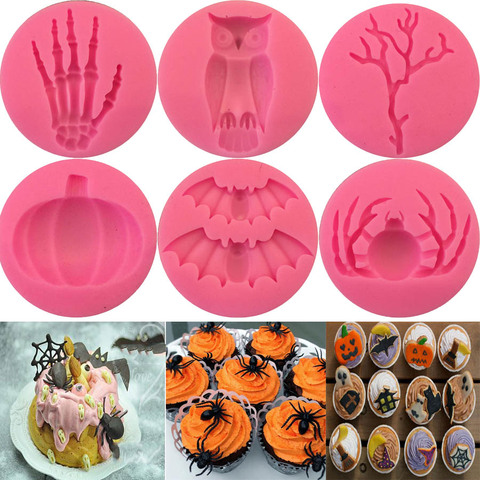 Halloween Molds Fondant Cream Chocolate Silicone Molds Hand Skeleton Spider Bats Pumpkin Owls Clay For Kitchen Baking ► Photo 1/1
