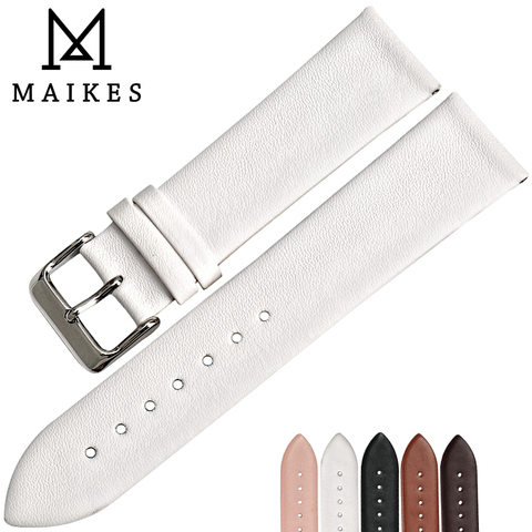 MAIKES New design watchband watch accessories white watch strap 12-24mm thin cow leather watch band women watch bracelet for DW ► Photo 1/6