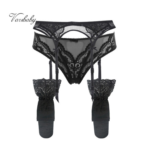 Varsbaby women's sexy lace bow underwear 3 pcs/lots garters+panties+stockings for lady ► Photo 1/1