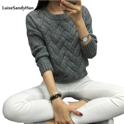 LuiseSandyHan 2022 Women Pullover Female Casual Sweater Plaid O-neck Long Sleeve Mohair Sweater Autumn And Winter Style ► Photo 1/6