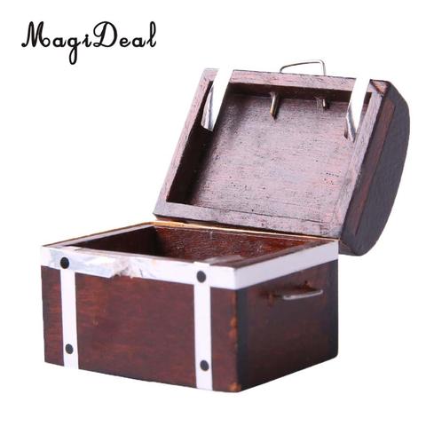 1/12 Scale Retro Wooden Treasure Chest Box Wood Case Miniature Dollhouse Furniture Decoration Accessory Model Toy ► Photo 1/3