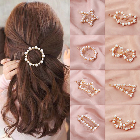 1PC Popular Girls Hairpins Fashion Imitiation Pearl Hair Clip Snap Barrettes Women Handmade Pearl Flowers Hair Accessories ► Photo 1/6