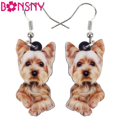 Bonsny Acrylic Cute Yorkshire Terrier Dog Big Long Dangle Drop Earrings  Fashion Animal Jewelry For Girls Women Ladies Wholesale ► Photo 1/5