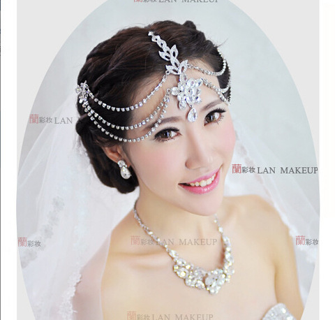 Bridal Hair Chain Bridal Forehead Chain Silver Plated Crystal