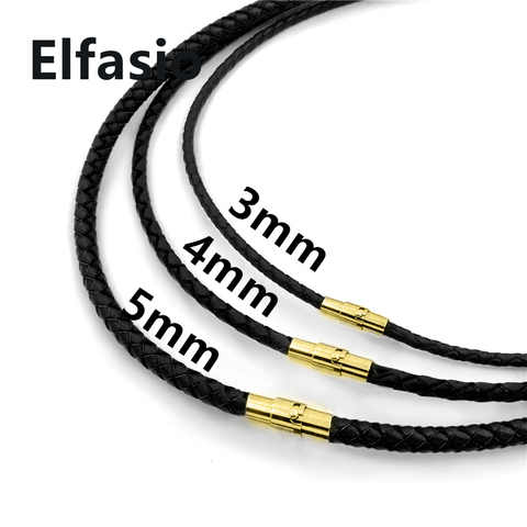 Man Woman 3mm 4mm Black Stainless Steel Leather Cord Rope Chain Necklace