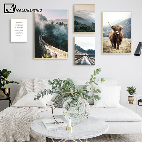 Wall Art Landscape Canvas Poster Nordic Nine Arch Bridge Foggy Forest Print Painting Scandinavian Decoration Picture Home Decor ► Photo 1/6