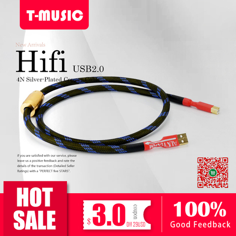 1PCS HiFi Audio Tpye A-B 4N Silver-plated copper USB Cable W/ Anti-interference Magnetic-ring ► Photo 1/6