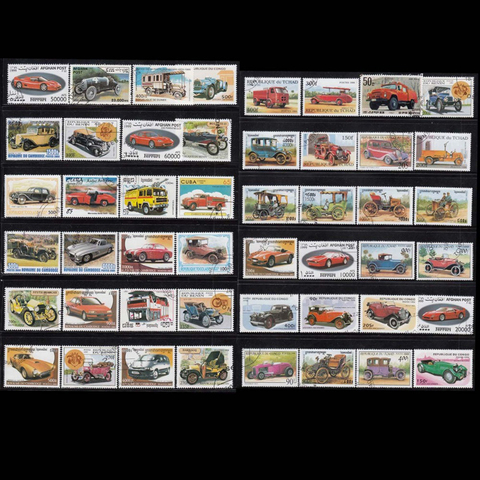 Cars 50 PCS / lot all different  Topic Cars Unused Postage Stamps With Post Mark For Collecting postal stampel  World ► Photo 1/3