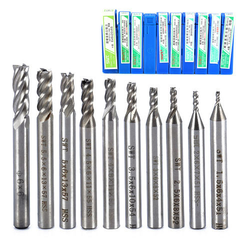 10pcs 4 Flute HSS End Mill Set Straight Shank Aluminum Milling Cutter Tool Set 1.5/2/2.5/3/3.5/4/4.5/5/5.5/6mm ► Photo 1/6