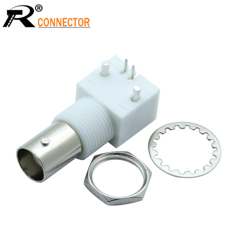 BNC FEMALE RIGHT ANGLE PANEL MOUNT PLASTIC TYPE White PC Board PCB Mount Right Angle BNC Female With Nut bulkhead Connector 3pcs ► Photo 1/6