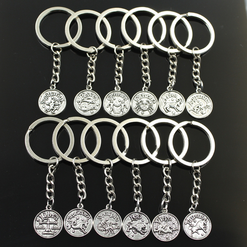 12types Fashion Key Ring Metal Key Chain Keychain Silver Color Zodiac Vigro Aries Cancer Leo Libra Pisces Gemini Vigro Pendant ► Photo 1/6