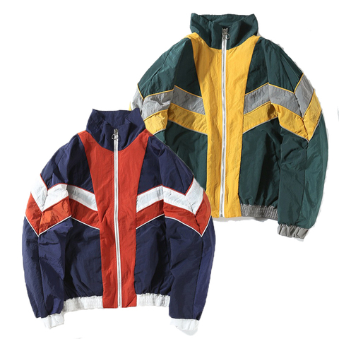 MANNAN Vintage Multicolor Color Block Patchwork Windbreaker Jackets 2022 Autumn Hip Hop Streetwear Zip Up Track Casual Jackets ► Photo 1/6