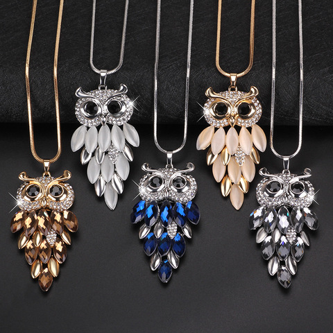 Exquisite Long Necklace CZ Rhinestone Opal Crystal Owl Pendant Necklace For Women Decoration Sweater Chain Vintage Jewelry Gifts ► Photo 1/6