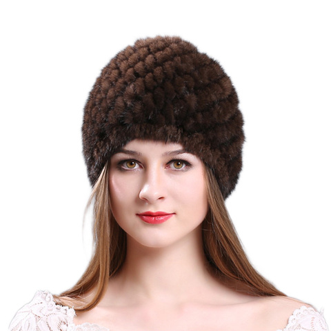 Quality imported mink casual beanie hat / sleeve head cap mink pineapple pattern knit hat ► Photo 1/6