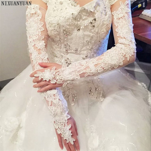 NIXUANYUAN Bride Hollow Lace Wedding Gloves Lengthened Bridal Gloves White Ivory Fingerless Long Wedding Accessories 2022 ► Photo 1/3