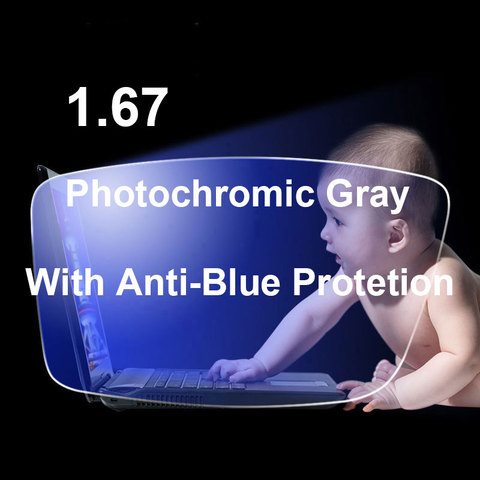 1.67 Photochromic-Gray Lenses with Anti-blue Ray Protection Optical Prescription Glasses Lenses Anti-reflective and Anti-glare ► Photo 1/6